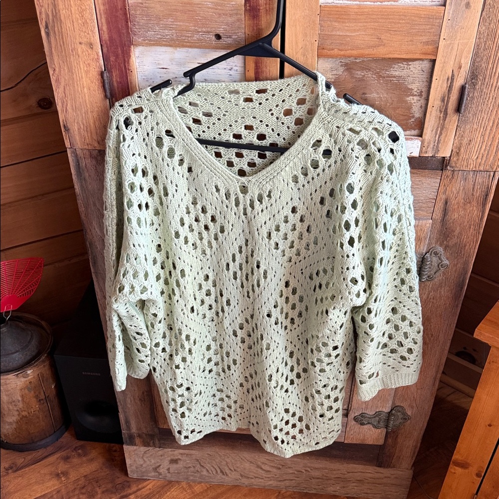 Women's Light Green Crochet Sweater